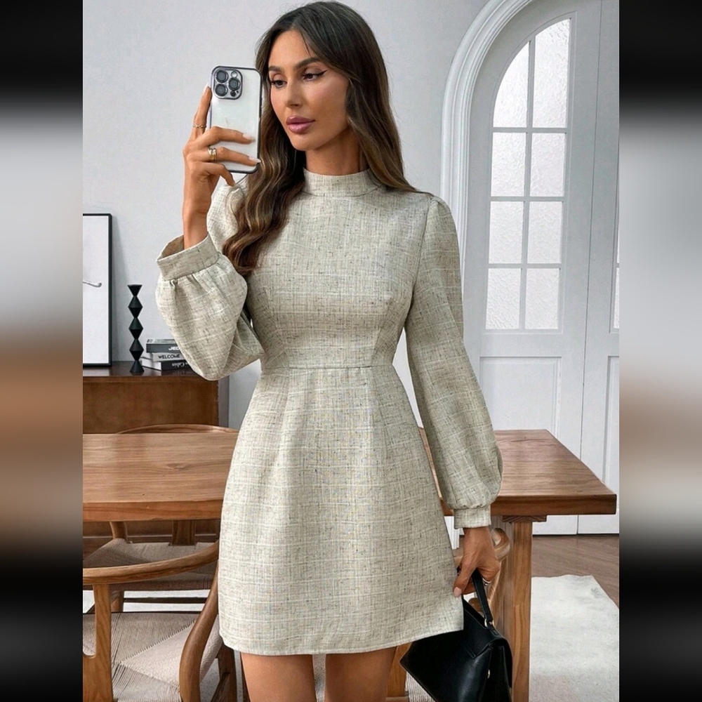 Emery Rose Womens Size S Beige / Apricot Long Sleeve Above Knee Dress New - Picture 5 of 8